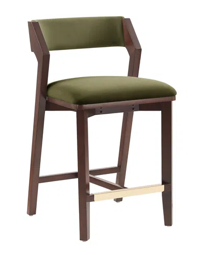 Manhattan Comfort Patricia Velvet Counter Stool With Beech Wood Legs In Green