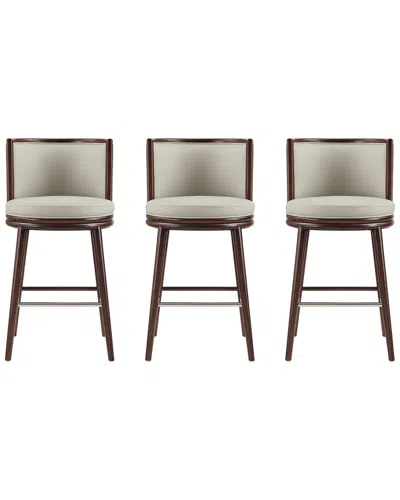Manhattan Comfort Set Of 3 Evalyn Leatherette Barstools With Beech Wood Legs In Brown