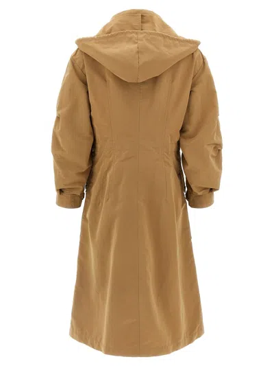 Moncler Drawstring Parka With Epaulettes And Hood In Brown