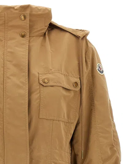 Moncler Drawstring Parka With Epaulettes And Hood In Brown