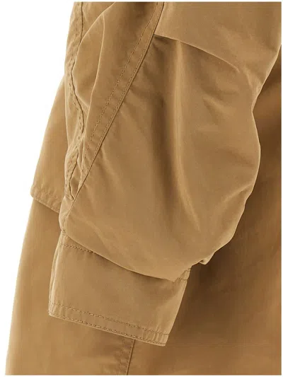 Moncler Drawstring Parka With Epaulettes And Hood In Brown