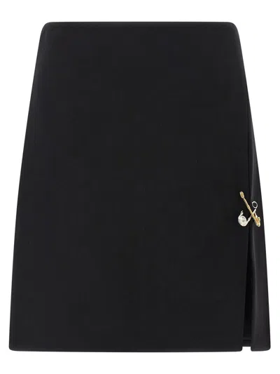 Versace Safety Pin A-line Wool Mini Skirt In Black