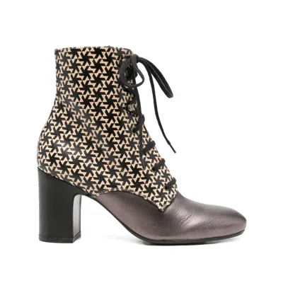 Chie Mihara 80mm Masalac Geometric-pattern Lace-up Boots In Brown