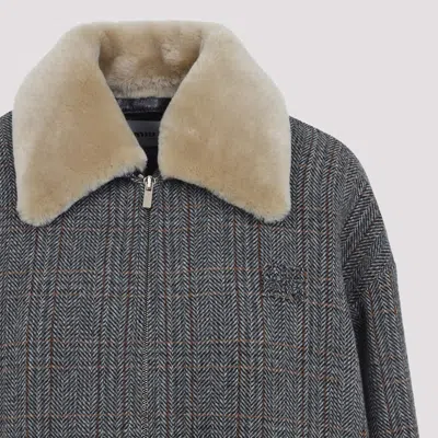 Miu Miu Lapel Long Sleeve Casual Jacket In Gray