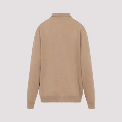 Miu Miu Argyle Pattern Cashmere Polo Pullover In Neutral