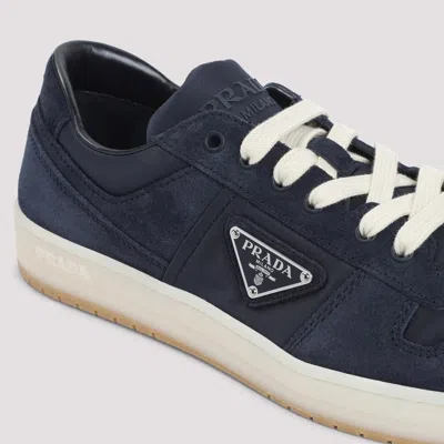 Prada Downtown Eyelets-detail Suede Sneakers In Blue