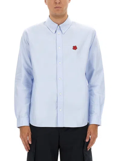 Kenzo Collared Shirt With Long Sleeves And Buttoned Cuffs In Blue