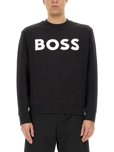Hugo Boss Relaxed-fit Cotton-terry Sweatshirt With Rubber-print Logo