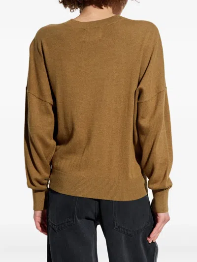 Isabel Marant Étoile Relaxed Fit Long Sleeve Jersey Top With Ribbed Details In Brown