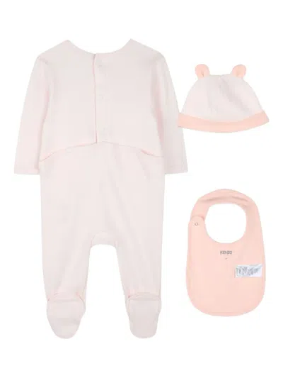 Kenzo Elephant-print Babygrow Set In Pink