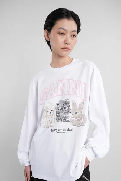 Ganni Women Animals Print Logo Long Slevees Top In White