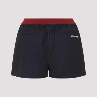 Miu Miu Virgin Wool Pinstriped Shorts In Black