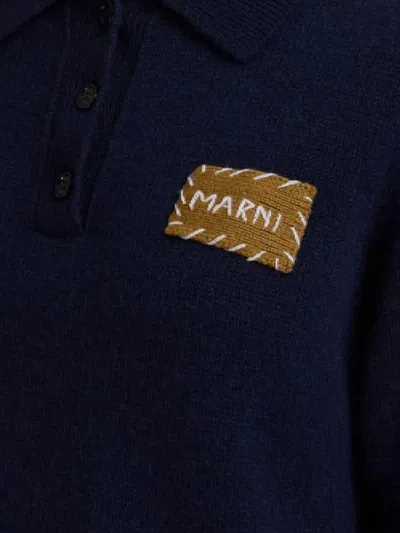 Marni Mending Logo Cashmere Sweater In Blue