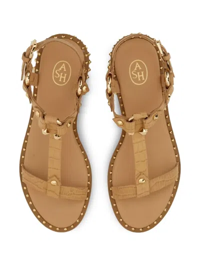 Ash Crocodile Print Sandal With Studs In Brown