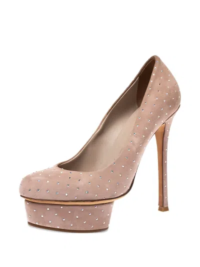 Pre-owned Le Silla  Crystal-embellished Platform Pumps In Brown