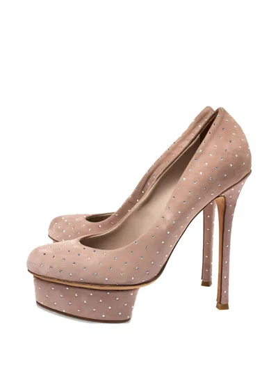Pre-owned Le Silla  Crystal-embellished Platform Pumps In Brown