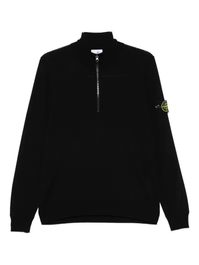 Stone Island Half-zip Wool Sweater In Black