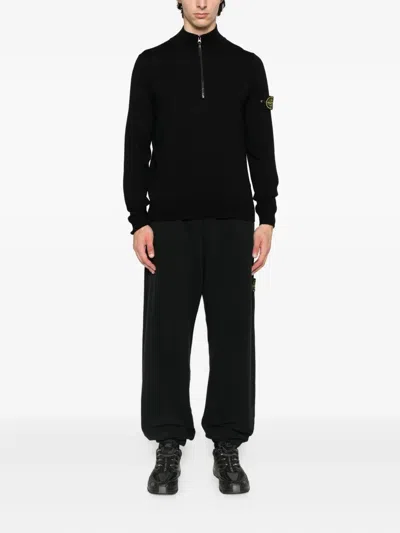 Stone Island Half-zip Wool Sweater In Black