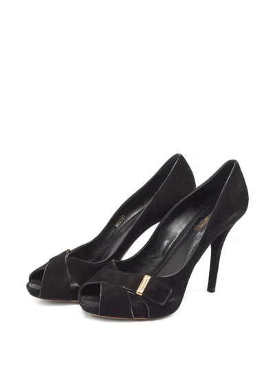 Pre-owned Louis Vuitton 120mm Suede Peep-toe Pumps In Black