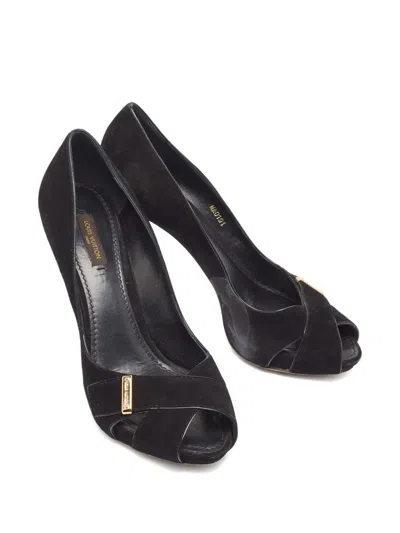 Pre-owned Louis Vuitton 120mm Suede Peep-toe Pumps In Black