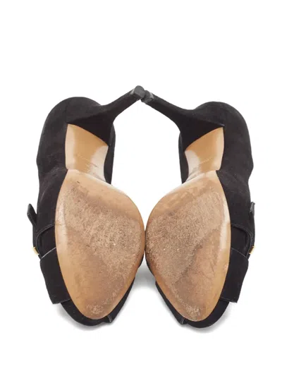 Pre-owned Louis Vuitton 120mm Suede Peep-toe Pumps In Black