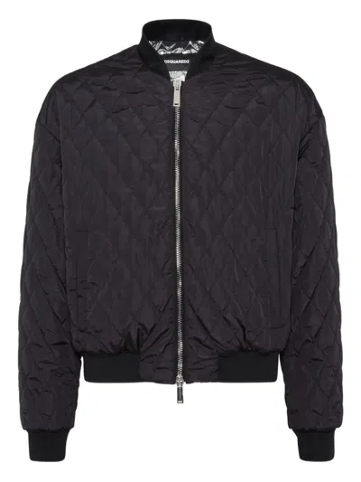 Dsquared2 Diamond-quilted Bomber Jacket In Black