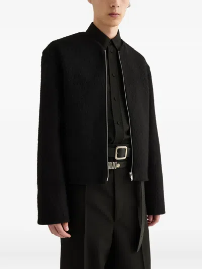 Jil Sander Zip-front Textured Jacket In Blue