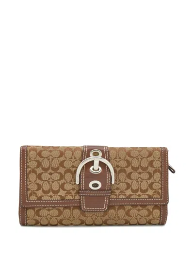 Pre-owned Coach Vintage  Buckled Canvas Wallet In Brown