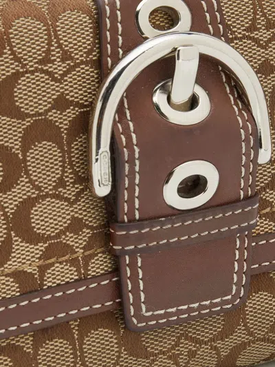Pre-owned Coach Vintage  Buckled Canvas Wallet In Brown