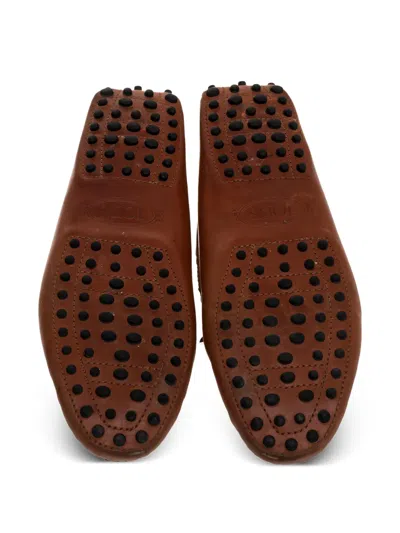 Pre-owned Tod's Vintage Bow Leather Loafers In Brown