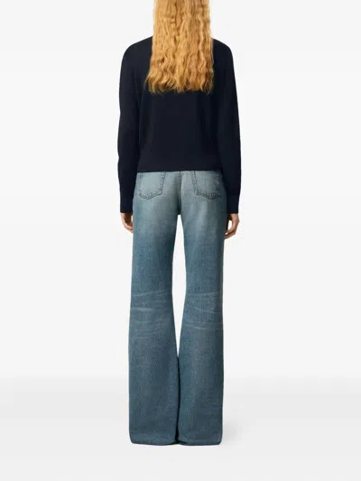 Ami Alexandre Mattiussi Crewneck Heart-embroidered Wool Sweater In Blue