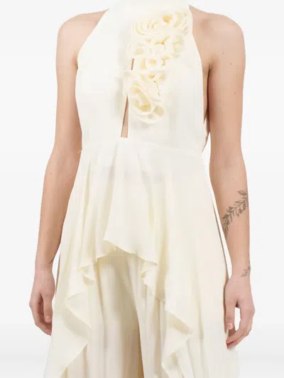 Babylone Paris Rose-embellished Ruffled Top
