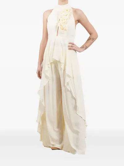 Babylone Paris Rose-embellished Ruffled Top