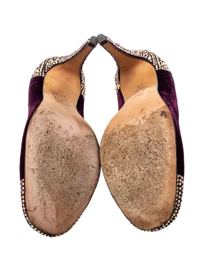 Pre-owned Gina  110mm Crystal-embellished Velvet Pumps In Purple