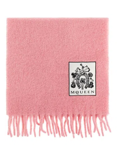 Alexander Mcqueen Fringed Edges Alpaca Blend Scarf In Pink