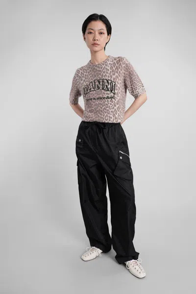Ganni Women Leopard Wool Mix T-shirt In Brown