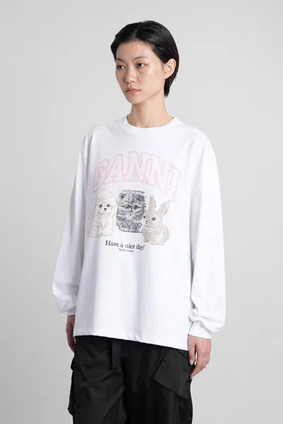 Ganni Women Animals Print Logo Long Slevees Top In White