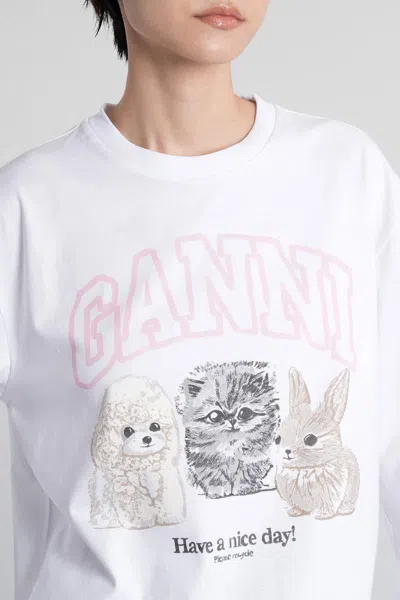 Ganni Women Animals Print Logo Long Slevees Top In White
