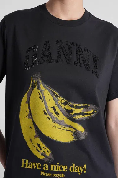 Ganni Crew-neck Cotton T-shirt With Banana Print In Black