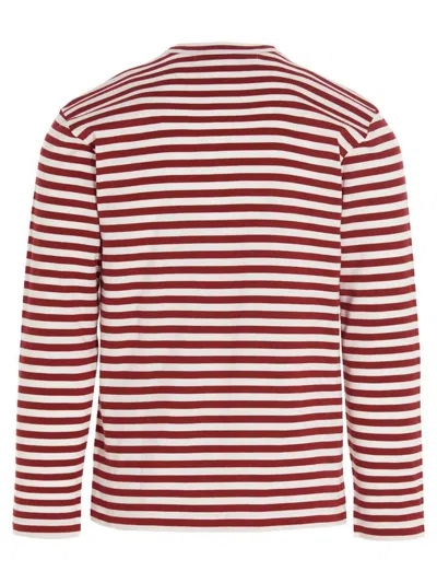 Comme Des Garçons Play Striped Logo Patch Long Sleeve T-shirt In Red