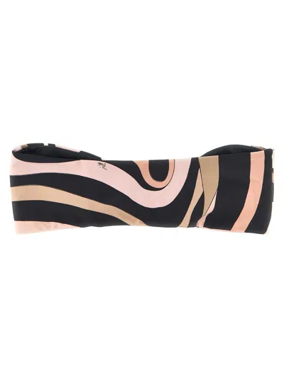 Pucci Bandeau Swim Top With Abstract Pattern And Metal Ring Detail In Black