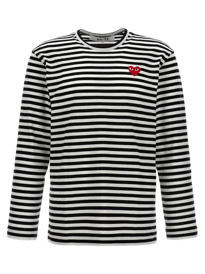 Comme Des Garçons Play Heart-patch Striped Cotton T-shirt