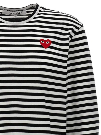 Comme Des Garçons Play Heart-patch Striped Cotton T-shirt