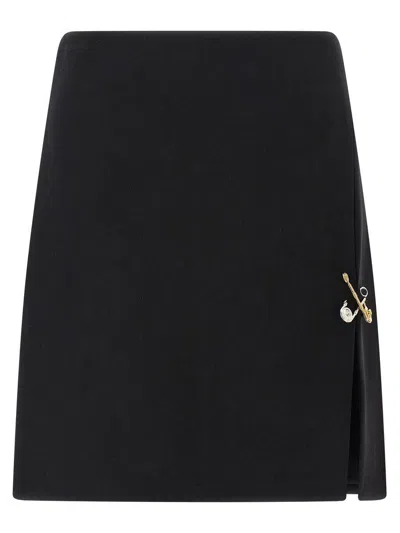 Versace Safety Pin A-line Wool Mini Skirt In Black