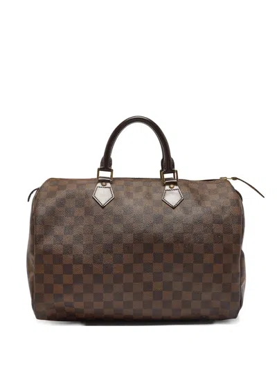 Pre-owned Louis Vuitton Speedy 35 Damier Ebène Tote Bag In Brown