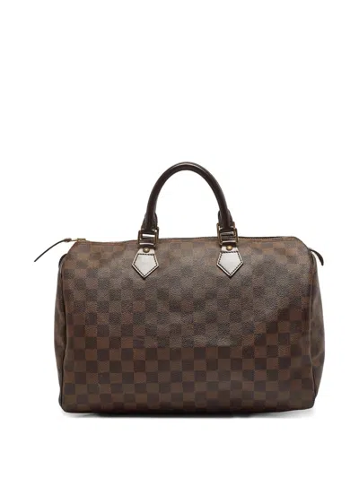 Pre-owned Louis Vuitton Speedy 35 Damier Ebène Tote Bag In Brown