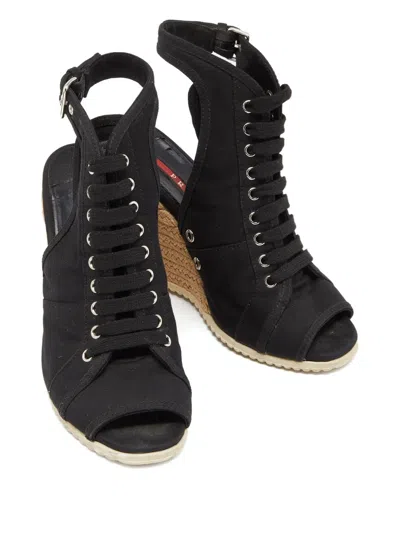 Pre-owned Prada 2023 110mm Lace Wedged Sandals