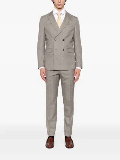 Hugo Boss Double-breasted Checked Suit In Brown