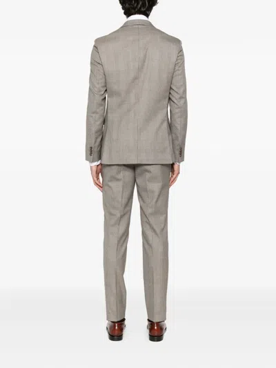 Hugo Boss Double-breasted Checked Suit In Brown