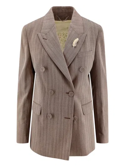 Golden Goose Double-breasted Feather-detail Jacket In Brown